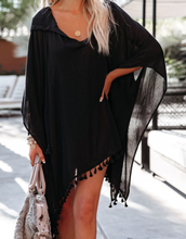 Load image into Gallery viewer, Pre-Order Black Tassel Hooded Oversized Beach Cover Up
