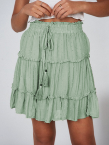 Pre-Order Smocked Waist Swiss Dot Frilled Tiered Mini Skirt