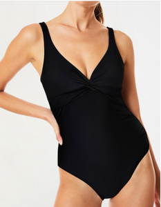 Pre-Order Black Twist Front Backless One-piece Swimwear