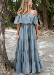 Lilou Sweetheart Neckline Tiered Maxi Dress in Sky Blue