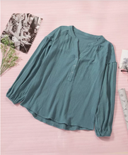 Load image into Gallery viewer, Pre-Order Casual Balloon Sleeve Crinkled Blouse Top