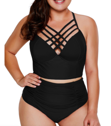 Pre-Order Strappy Neck Detail High Waist Swimsuit