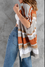 Load image into Gallery viewer, Pre-Order Brown Striped Colorblock Wrap Poncho Cardigan