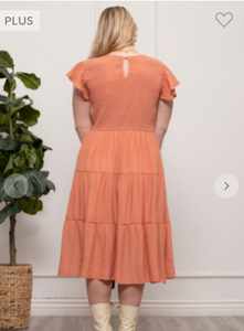 Apricot Tiered Midi Dress