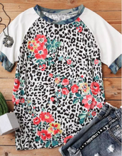 Load image into Gallery viewer, Pre-Order Leopard Floral Camouflage Raglan Sleeve T-shirt