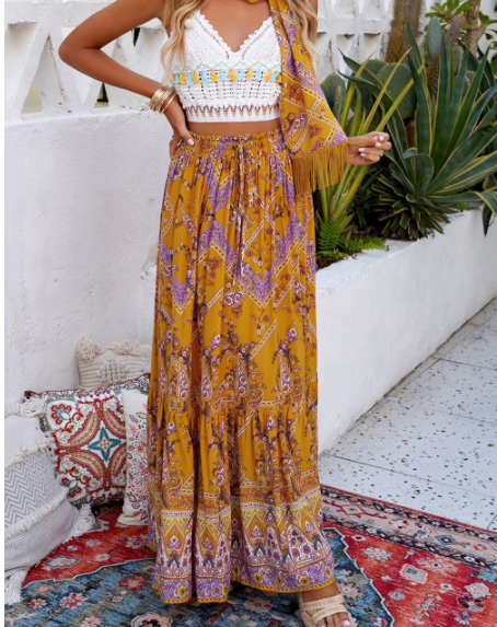 Orange boho maxi deals skirt