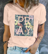 Load image into Gallery viewer, Pre-Order Pink PRAY Floral Print Rolled Short Sleeve T-shirt