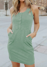 Load image into Gallery viewer, Pre-Order Mint Button Front Sleeveless Mini Dress with Pockets