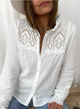 Load image into Gallery viewer, Pre-Order White Casual Buttoned Hollow-out Patch Long Sleeve Shirt