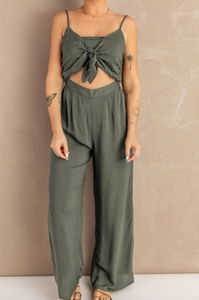 Pre-Order Gray Knotted Hollow-out Front Sleeveless Wide Leg Jumpsuit