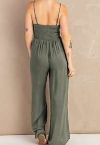 Pre-Order Gray Knotted Hollow-out Front Sleeveless Wide Leg Jumpsuit