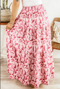 Pre-Order Printed Lace-up High Waist Maxi Skirt
