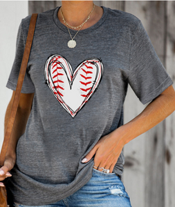 Pre-Order Gray Baseball Heart Print T Shirt