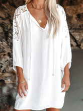 Load image into Gallery viewer, Pre-Order Split Neck Lace Shoulder Beach Dress
