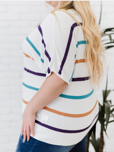 Load image into Gallery viewer, Pre-Order Plus Size Multicolor Striped Knit Short Sleeve Top