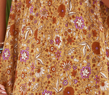 Load image into Gallery viewer, Pre-Order Orange Retro Boho Floral Puff Sleeve Ruffled Hem Dress