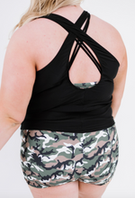 Load image into Gallery viewer, Pre-Order Plus Size Black Camouflage Strappy Criss Cross Tankini Sets