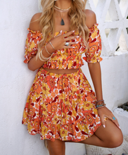 Load image into Gallery viewer, Pre-Order Orange Two-piece Boho Floral Skirt Set