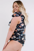 Load image into Gallery viewer, Pre-Order Plus Size Blue Casual Plus Size Flutter Cap Sleeve Floral High Waist Swimsuit