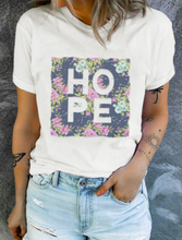 Load image into Gallery viewer, Pre-Order White HOPE Floral Print Short Sleeve T Shirt
