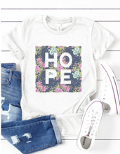 Load image into Gallery viewer, Pre-Order White HOPE Floral Print Short Sleeve T Shirt