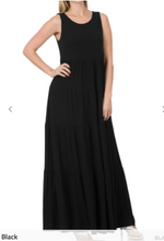 Load image into Gallery viewer, Black SLEEVELESS TIERED MAXI DRESS