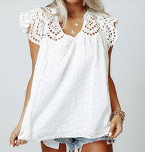 Load image into Gallery viewer, Pre-Order White Eyelet Ruffled Cap Sleeve Babydoll Top