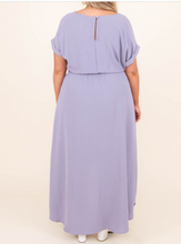 Load image into Gallery viewer, Pre-Order Purple Plus Size Roll up Short Sleeves High Low Maxi Dress