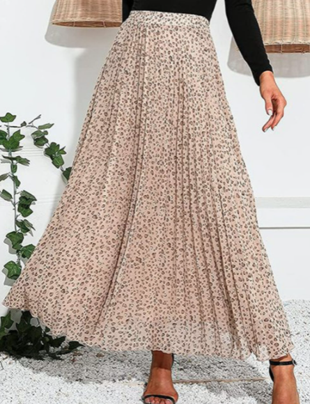Pre-Order Leopard Chiffon Elastic High Waist Pleated Long Skirt