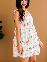 Load image into Gallery viewer, Pre-Order White Sleeveless Ruffle Backless Knot Floral Dress