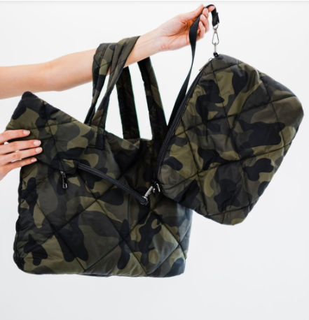 3pcs Camo Print Quilted Tote Bag