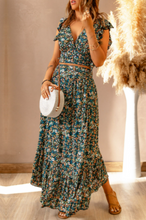 Load image into Gallery viewer, Pre-Order Multicolor Floral Ruffled Crop Top and Maxi Skirt Set