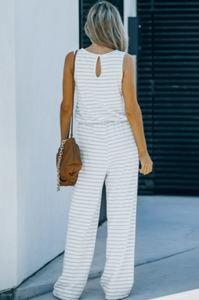 Pre-Order Striped Print Pocketed Sleeveless Jumpsuit