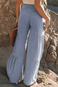 Pre-Order Blue Smocked Waist Palazzo Pants with Tie