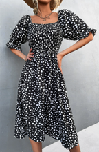 Load image into Gallery viewer, Pre-Order Black Retro Square Collar Bishop Sleeve Midi Summer Dress