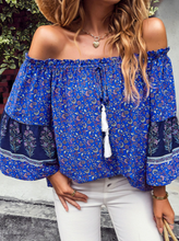 Load image into Gallery viewer, Pre-Order July 4th Floral Print Smocked Off Shoulder Blouse for Women