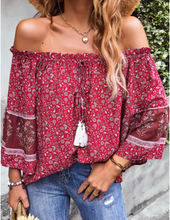 Load image into Gallery viewer, Pre-Order July 4th Floral Print Smocked Off Shoulder Blouse for Women