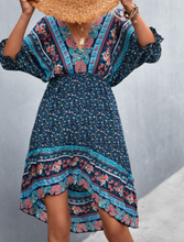 Load image into Gallery viewer, Pre-Order Floral V Neck Puff Sleeve Boho Dress 4th of July