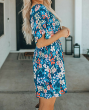Load image into Gallery viewer, Pre-Order Blue Square Neck Ruffle Floral Dress