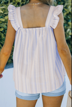 Load image into Gallery viewer, Pre-Order Sky Blue Embroidered Square Neck Striped Tank Top