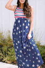 Load image into Gallery viewer, Pre-Order 4th of July Stripes and Stars Sleeveless Maxi Dress with Pockets
