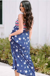 Pre-Order 4th of July Stripes and Stars Sleeveless Maxi Dress with Pockets