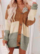 Load image into Gallery viewer, Pre-Order Brown Chenille Color Block Buttoned Cardigan