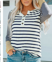 Load image into Gallery viewer, Pre-Order Long Sleeve Stripe Button Henley Top