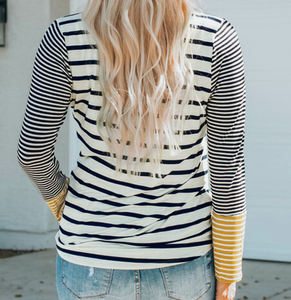 Pre-Order Long Sleeve Stripe Button Henley Top