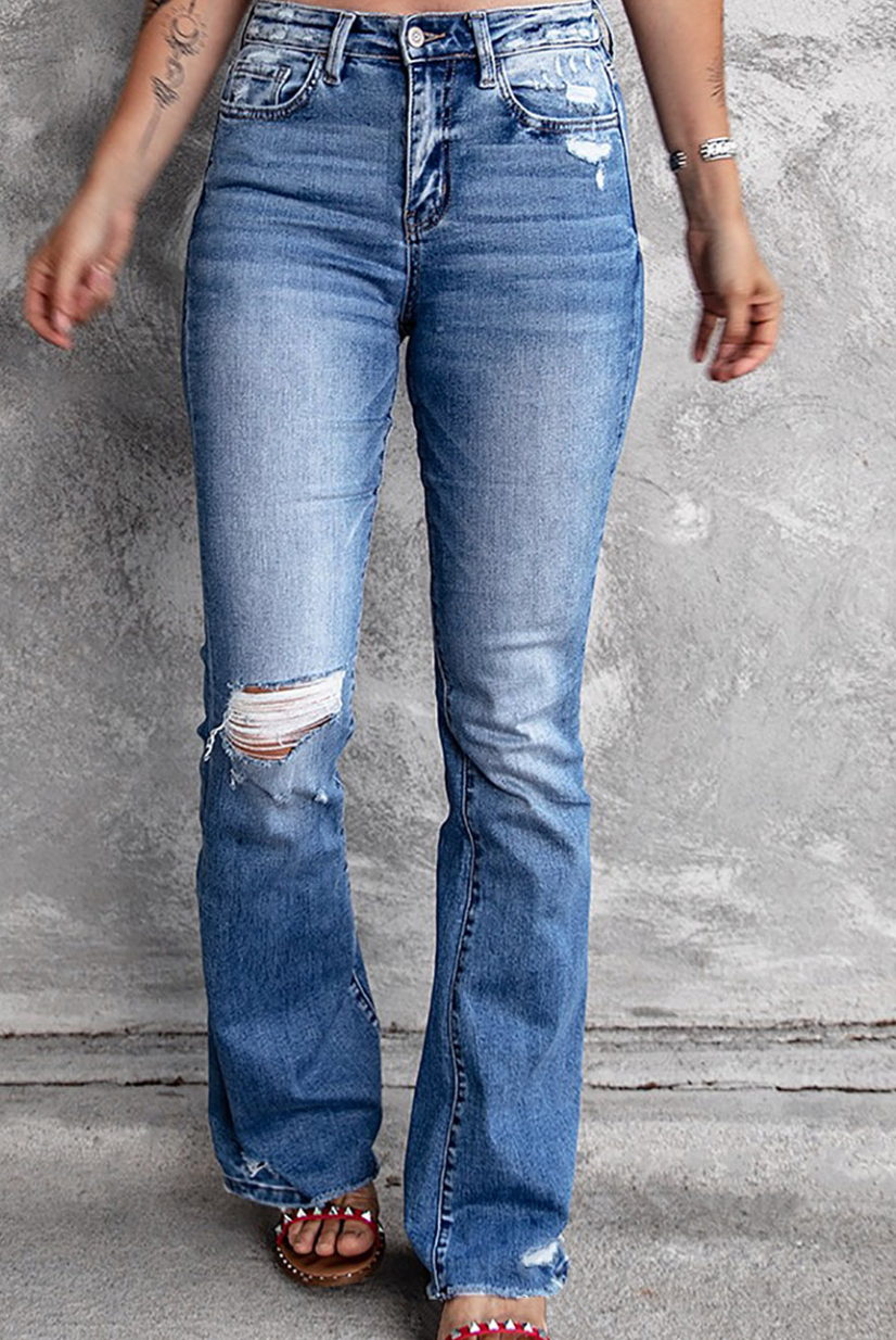 Pre-Order Blue Plus Size Open Knee Distressed Jeans – Worn & Refined