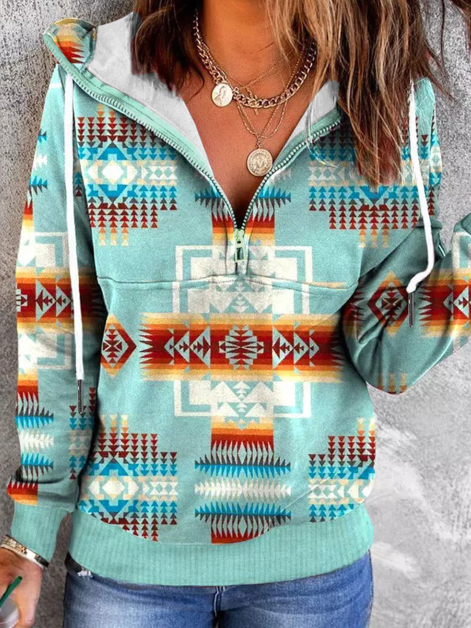 Blue top aztec hoodie