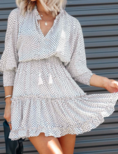 Load image into Gallery viewer, Pre-Order White Polka Dot Fringed Tie V-neck Ruffle Dress