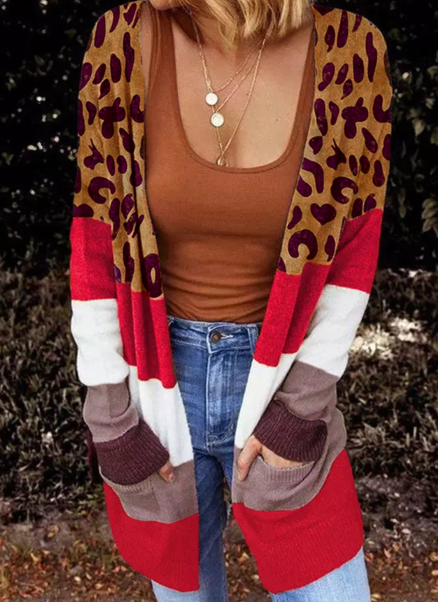 Leopard color 2025 block cardigan
