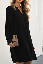 Load image into Gallery viewer, Pre-Order Black Split V Neck Ruffled Sleeves Shirt Dress